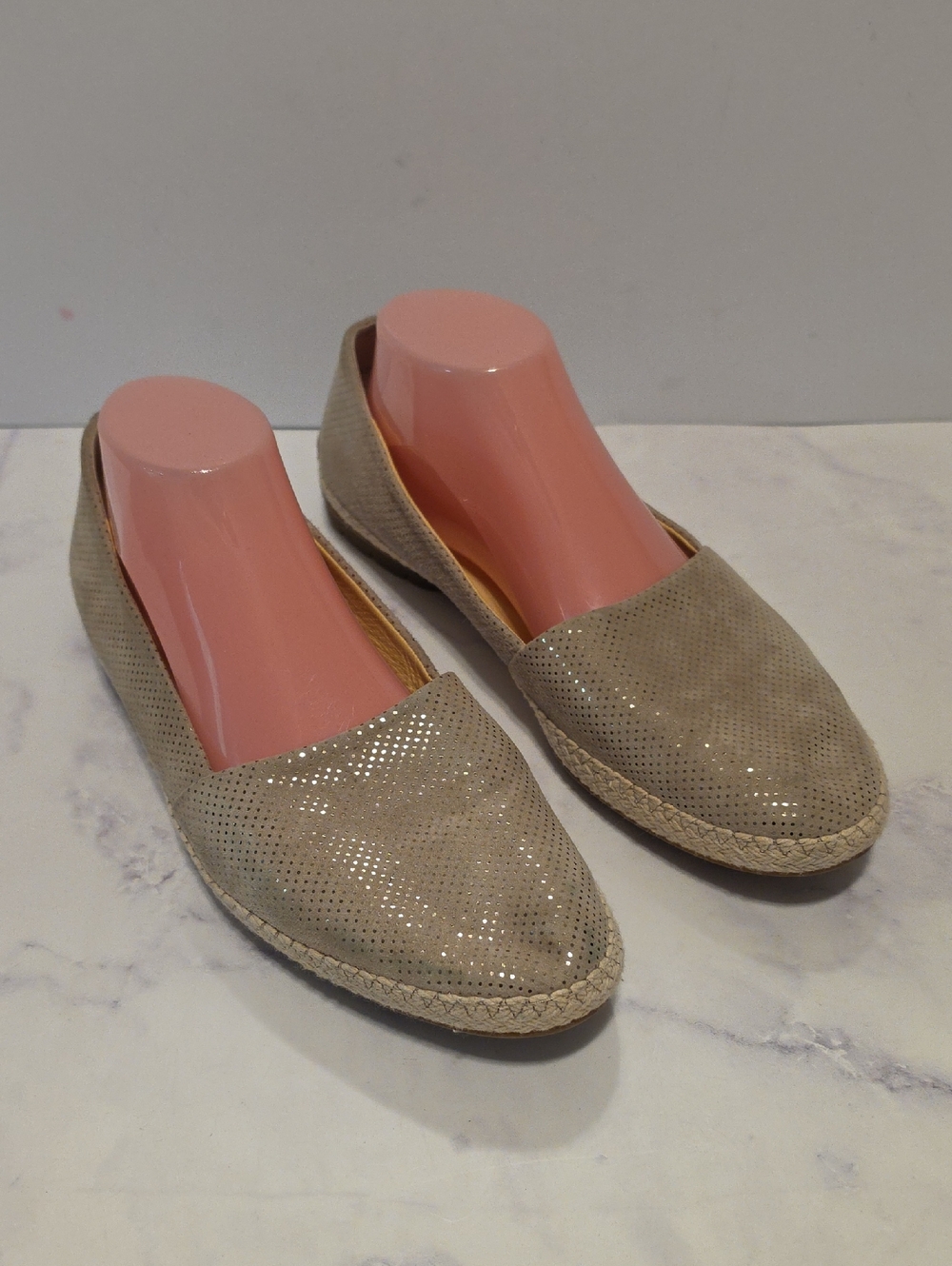 Paul Green Gray  Metallic Perforated Espadrille Flats - Women